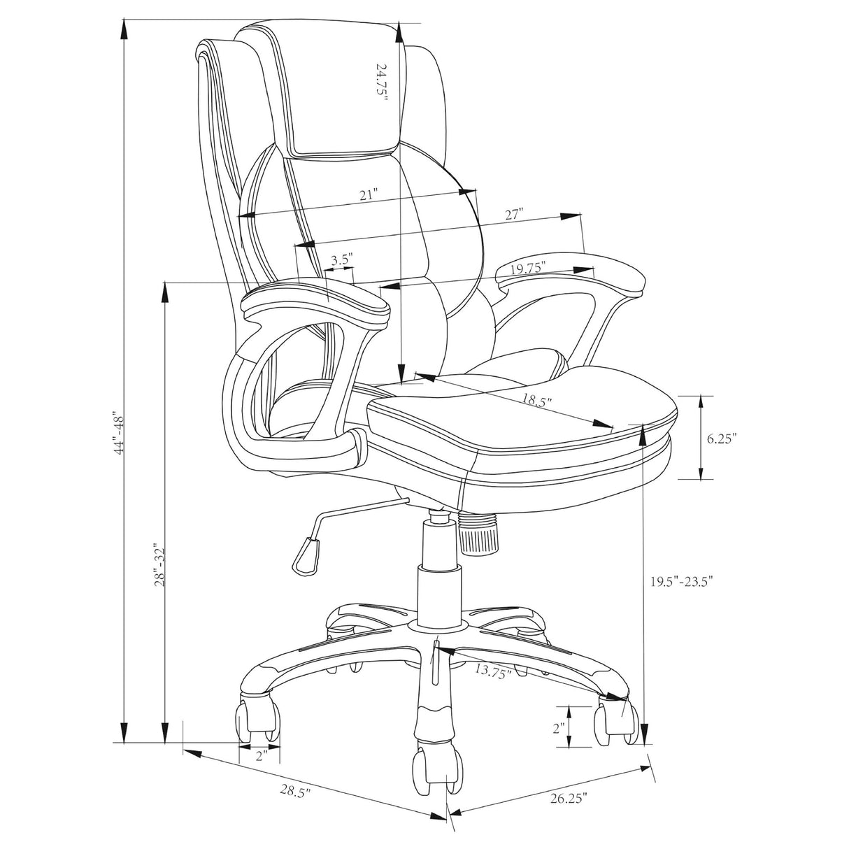 Office Chair - Nerris Adjustable Height Office Chair with Padded Arm Brown and Black