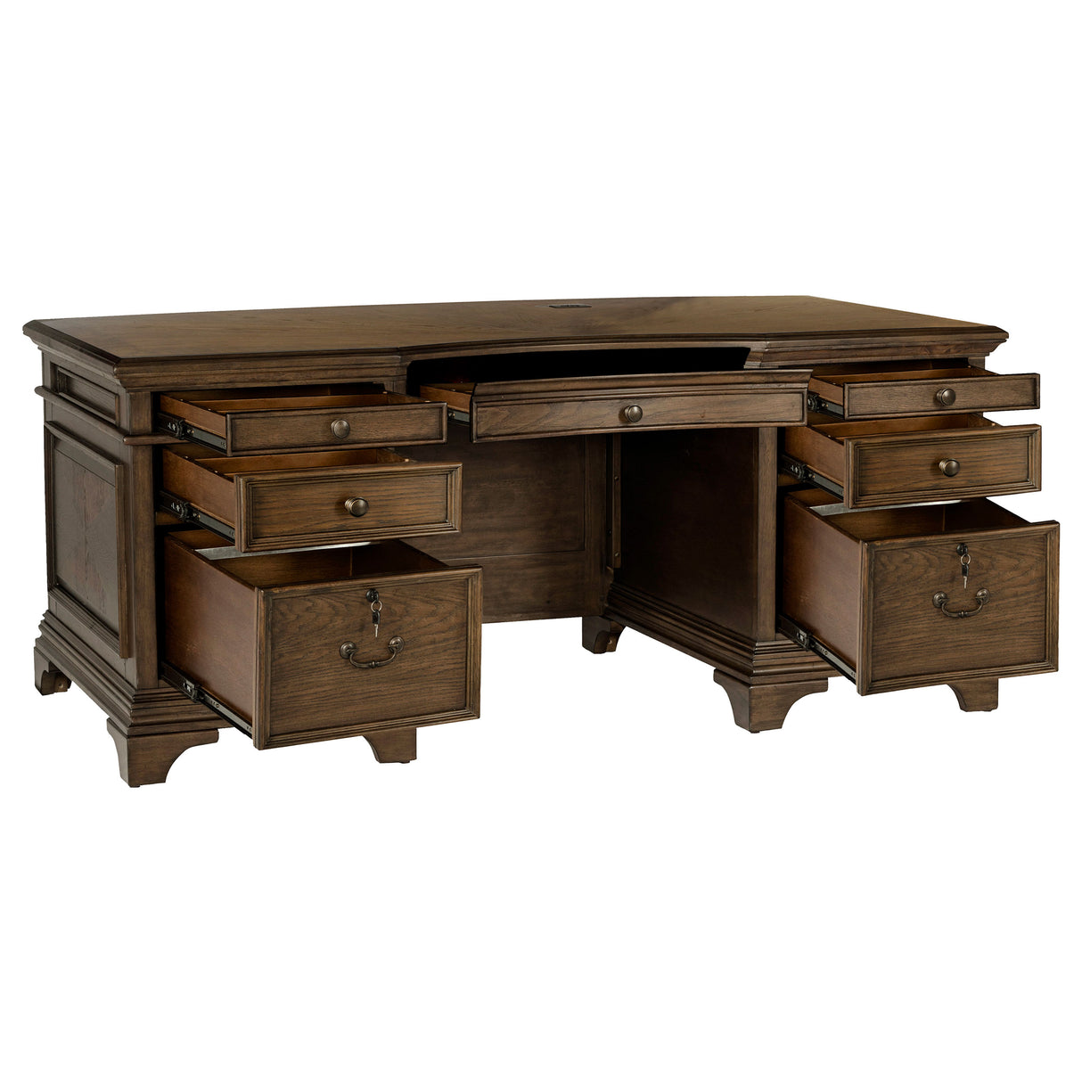 Executive Desk - Hartshill Executive Desk with File Cabinets Burnished Oak