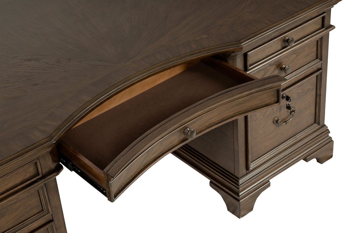 Executive Desk - Hartshill Executive Desk with File Cabinets Burnished Oak