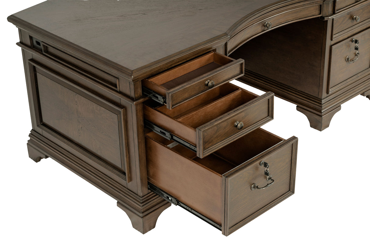 Executive Desk - Hartshill Executive Desk with File Cabinets Burnished Oak