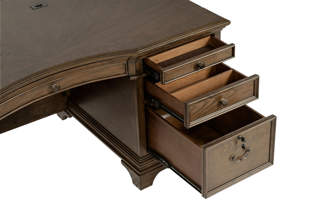 Executive Desk - Hartshill Executive Desk with File Cabinets Burnished Oak