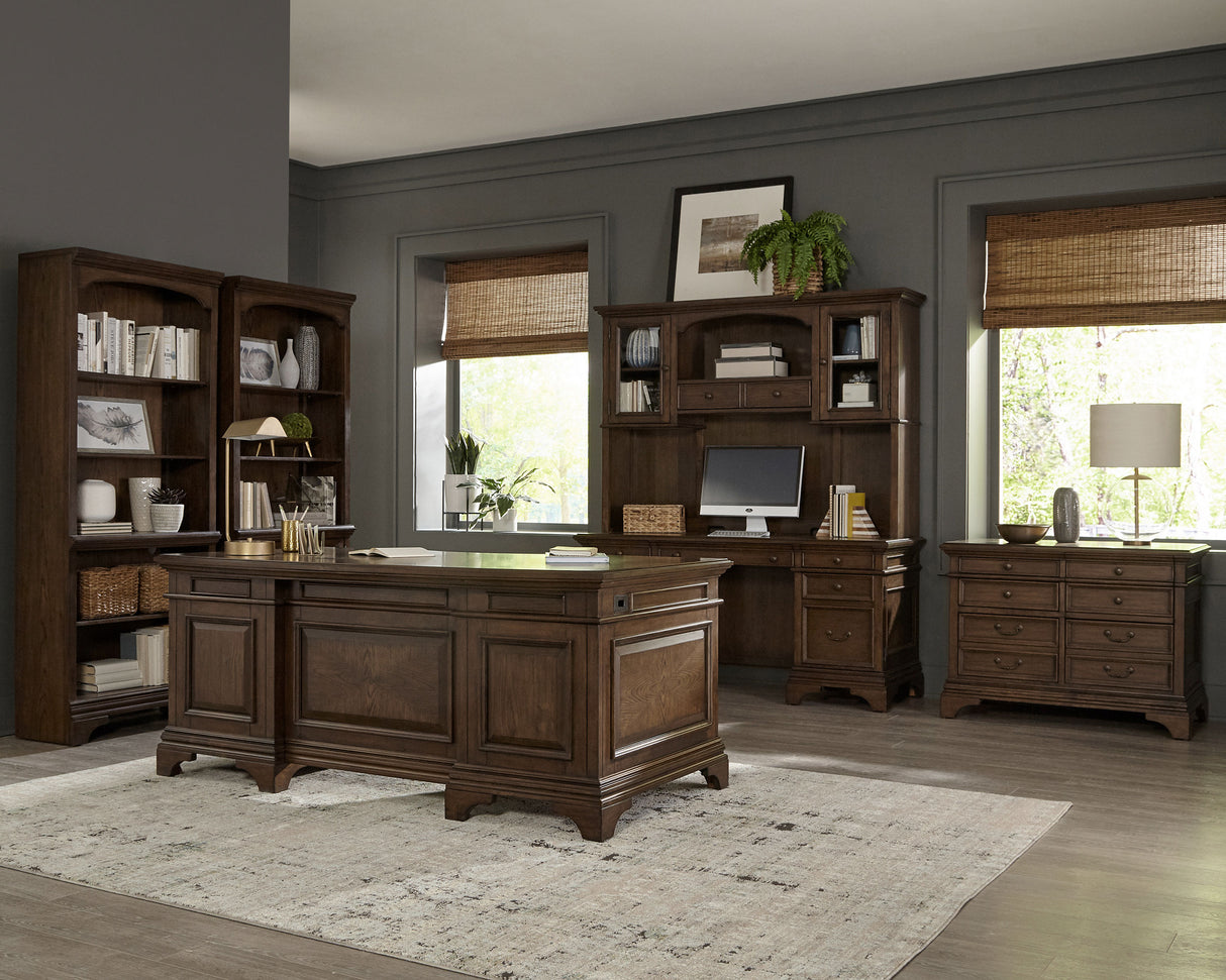 Executive Desk - Hartshill Executive Desk with File Cabinets Burnished Oak