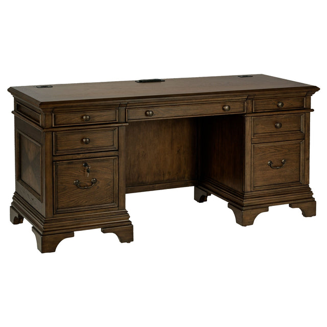 Credenza Desk - Hartshill Credenza with Power Outlet Burnished Oak | Coaster | Home Elegance USA