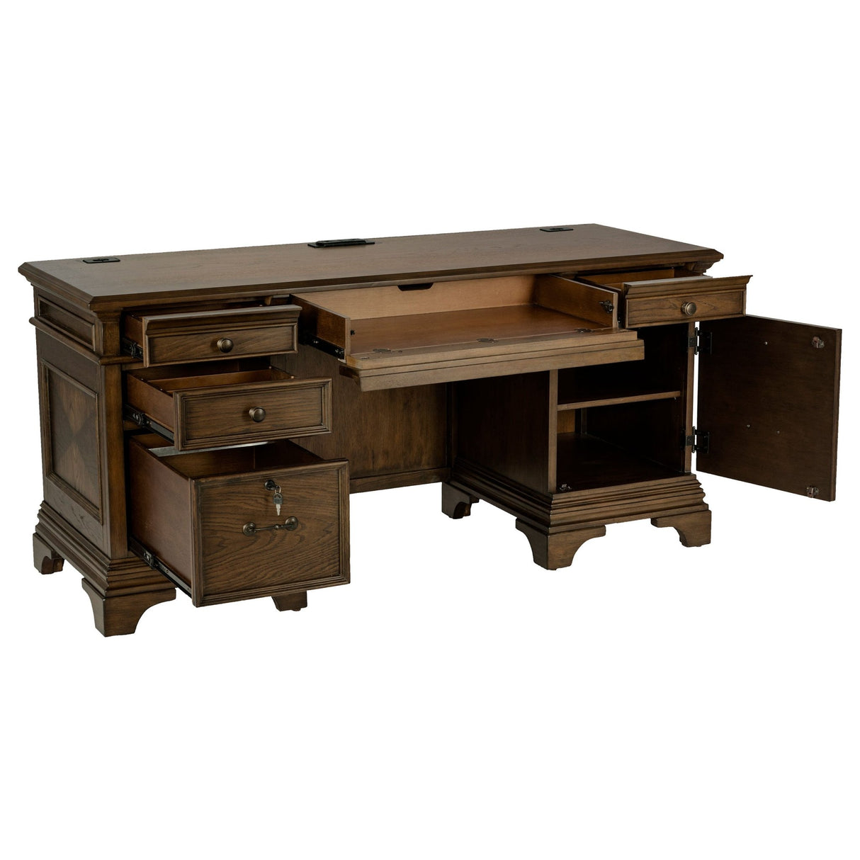 Credenza Desk - Hartshill Credenza with Power Outlet Burnished Oak | Coaster | Home Elegance USA