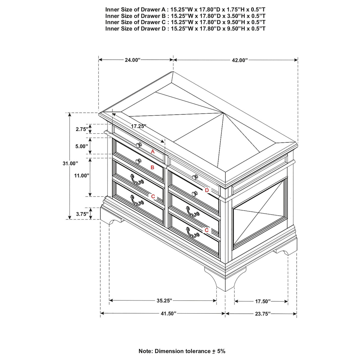 File Cabinet - Hartshill 5-drawer File Cabinet Burnished Oak