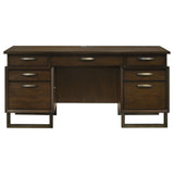 Credenza Desk - Marshall 5 - drawer Credenza Desk With Power Outlet Dark Walnut and Gunmetal | Coaster | Home Elegance USA