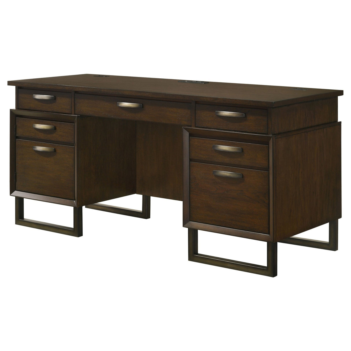 Credenza Desk - Marshall 5 - drawer Credenza Desk With Power Outlet Dark Walnut and Gunmetal | Coaster - 881292 - Home Elegance USA - 6