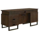 Credenza Desk - Marshall 5 - drawer Credenza Desk With Power Outlet Dark Walnut and Gunmetal | Coaster | Home Elegance USA