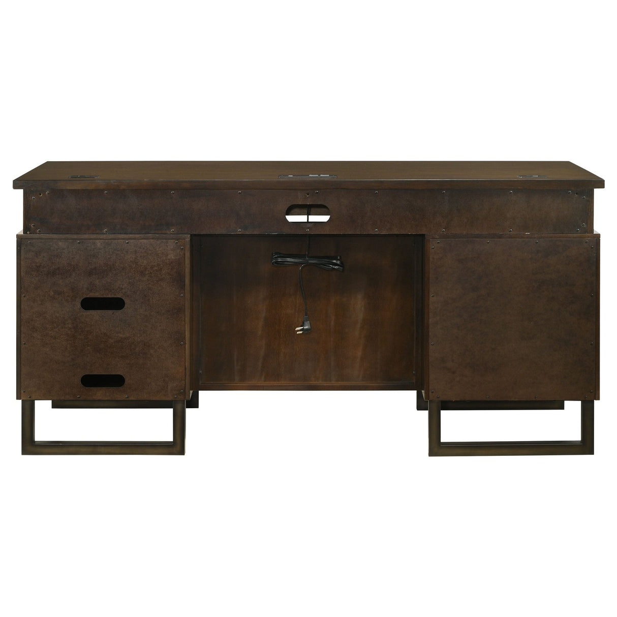 Credenza Desk - Marshall 5 - drawer Credenza Desk With Power Outlet Dark Walnut and Gunmetal | Coaster | Home Elegance USA