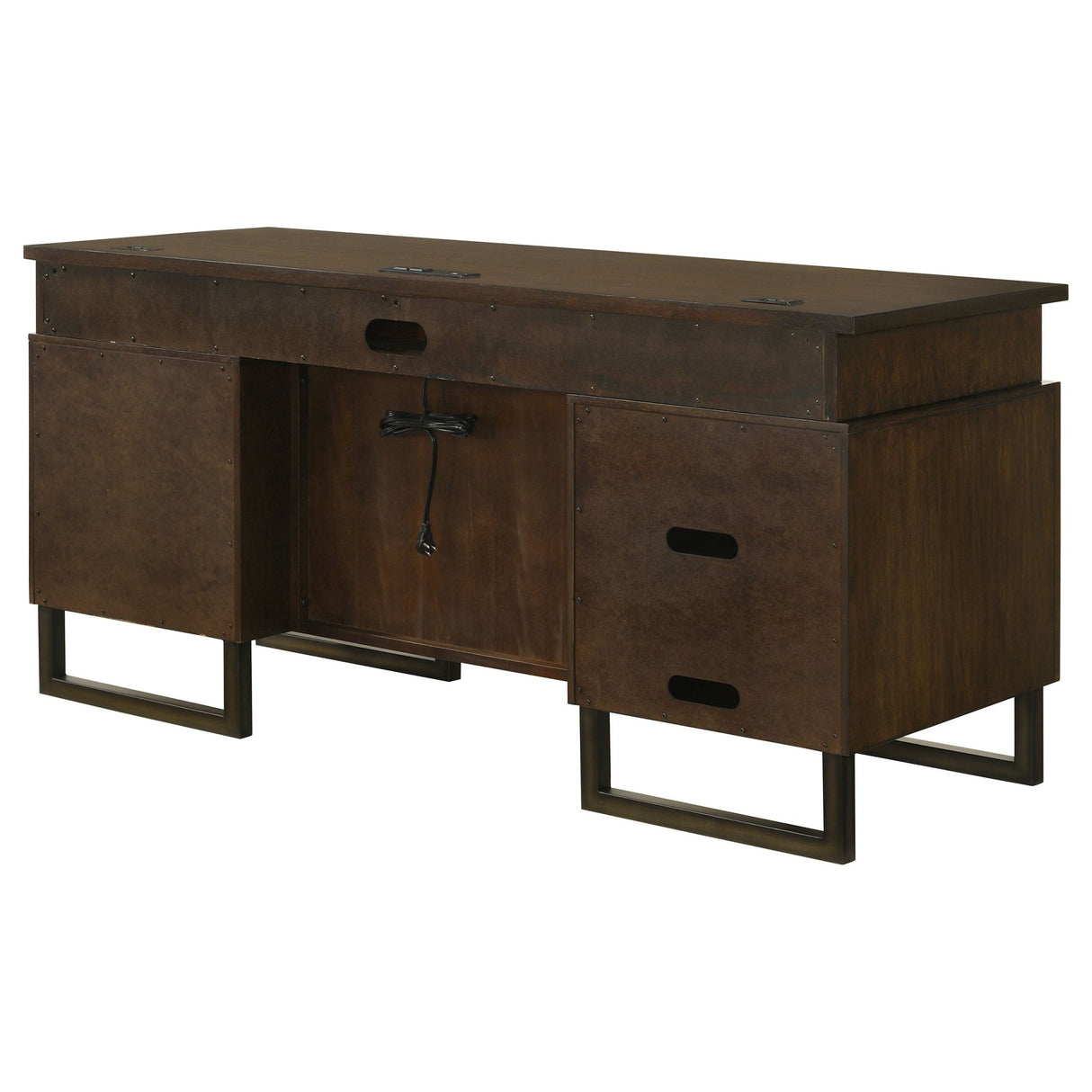 Credenza Desk - Marshall 5 - drawer Credenza Desk With Power Outlet Dark Walnut and Gunmetal | Coaster | Home Elegance USA