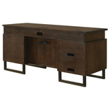 Credenza Desk - Marshall 5 - drawer Credenza Desk With Power Outlet Dark Walnut and Gunmetal | Coaster | Home Elegance USA