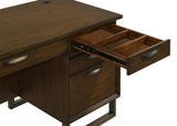 Credenza Desk - Marshall 5 - drawer Credenza Desk With Power Outlet Dark Walnut and Gunmetal | Coaster | Home Elegance USA