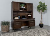 Credenza Desk - Marshall 5 - drawer Credenza Desk With Power Outlet Dark Walnut and Gunmetal | Coaster | Home Elegance USA