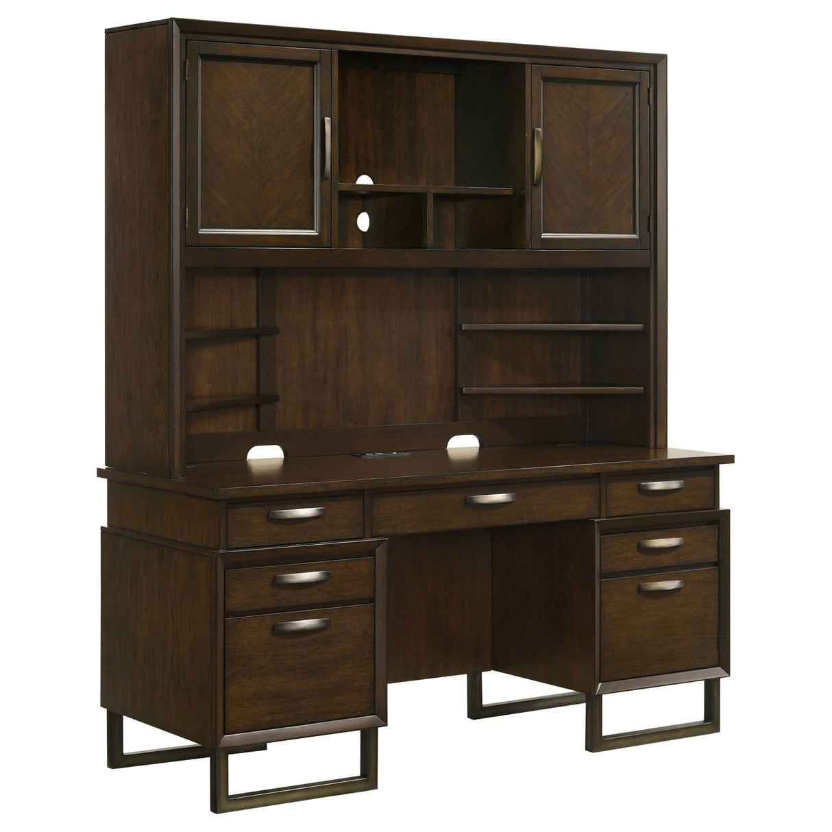 Credenza Desk W/ Hutch - Marshall 10 - drawer Credenza Desk With Hutch Dark Walnut and Gunmetal | Coaster | Home Elegance USA