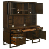 Credenza Desk W/ Hutch - Marshall 10 - drawer Credenza Desk With Hutch Dark Walnut and Gunmetal | Coaster | Home Elegance USA