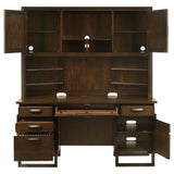 Credenza Desk W/ Hutch - Marshall 10 - drawer Credenza Desk With Hutch Dark Walnut and Gunmetal | Coaster | Home Elegance USA