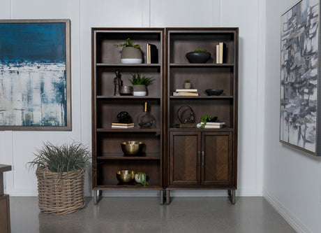 Bookcase - Marshall 5-shelf Bookcase Dark Walnut and Gunmetal