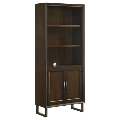 Cabinet Bookcase - Marshall 5-shelf Bookcase With Storage Cabinet Dark Walnut and Gunmetal