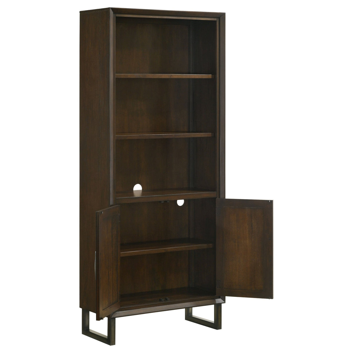 Cabinet Bookcase - Marshall 5 - shelf Bookcase With Storage Cabinet Dark Walnut and Gunmetal | Coaster | Home Elegance USA