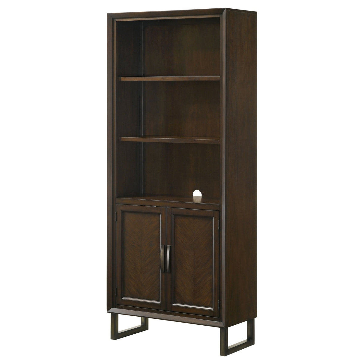 Cabinet Bookcase - Marshall 5 - shelf Bookcase With Storage Cabinet Dark Walnut and Gunmetal | Coaster | Home Elegance USA