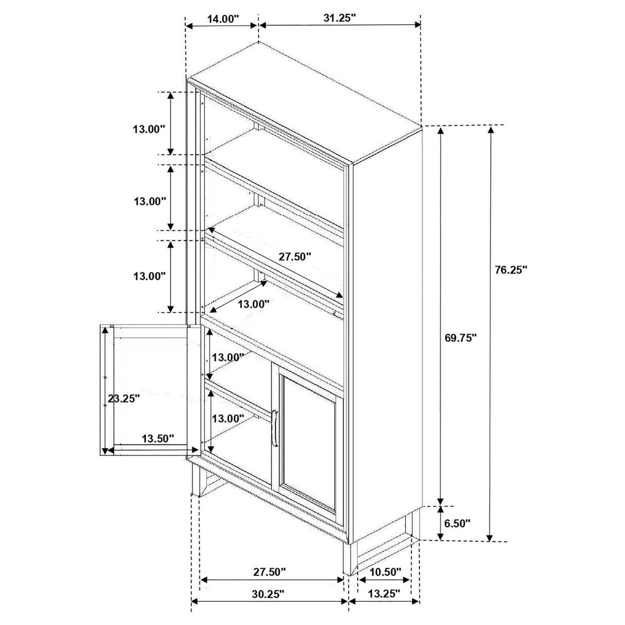 Cabinet Bookcase - Marshall 5 - shelf Bookcase With Storage Cabinet Dark Walnut and Gunmetal | Coaster | Home Elegance USA