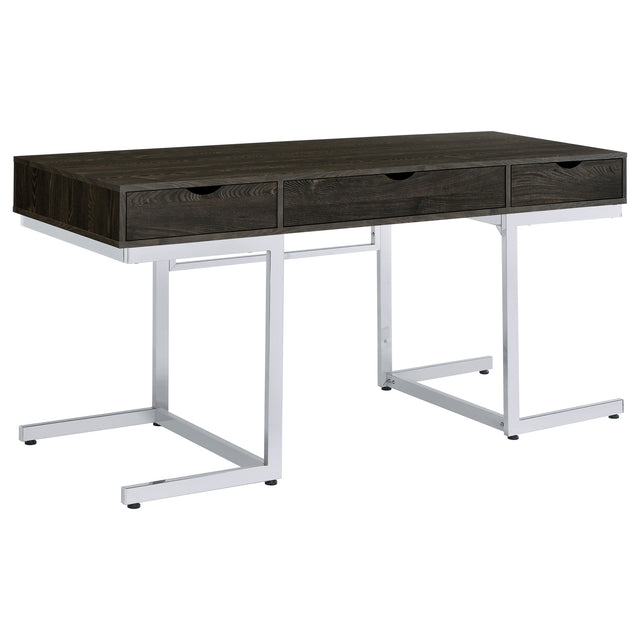 Writing Desk - Noorvik 3-drawer Writing Desk Dark Oak and Chrome