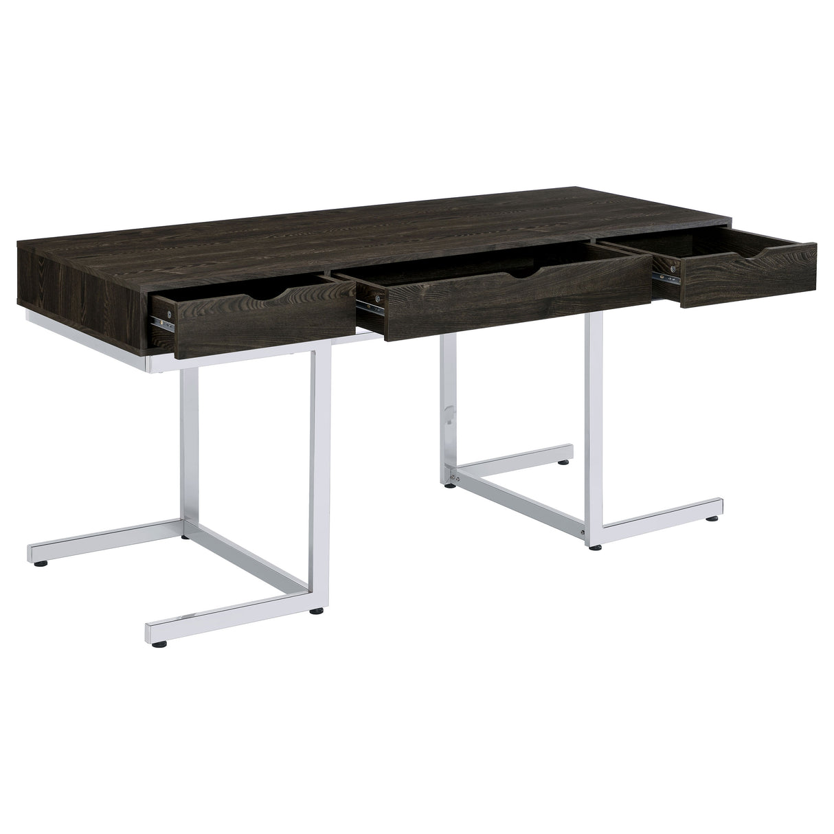 Writing Desk - Noorvik 3-drawer Writing Desk Dark Oak and Chrome