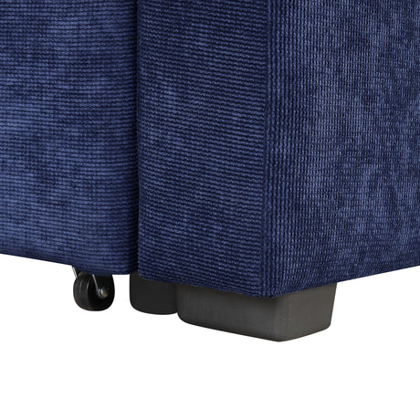 Navy Blue L-shape Sofa Bed with Pull-out Sleeper, USB Ports, Power Sockets, Corded Velveteen, 82.6' - sold by Home Elegance USA