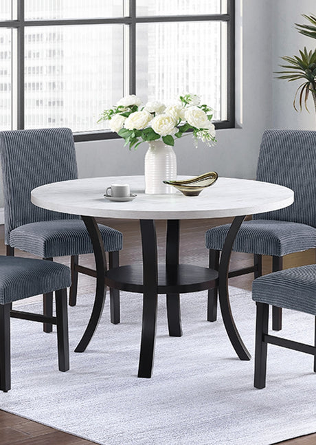 Modern Elegant 1pc Round Dining Table w Open Bottom Shelve White Top Black Curved Legs Dining Room