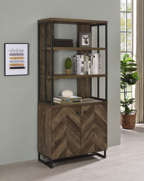 Bookcase - Millbrook 2-door Bookcase Rustic Oak Herringbone and Gunmetal