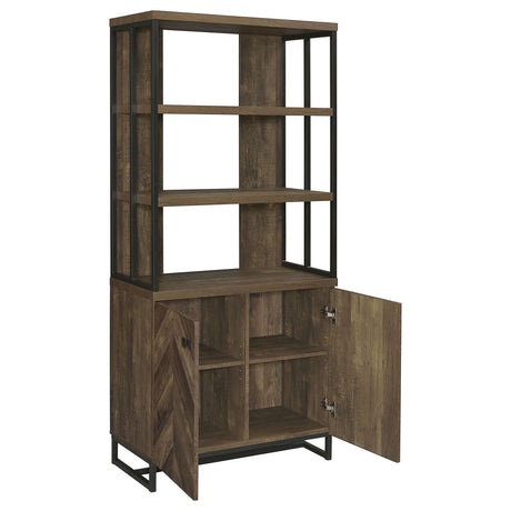 Bookcase - Millbrook 2-door Bookcase Rustic Oak Herringbone and Gunmetal