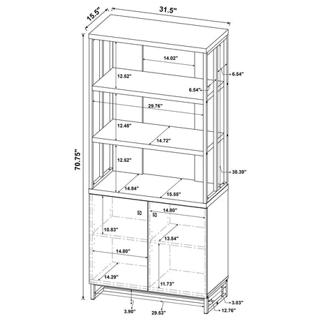 Bookcase - Millbrook 2-door Bookcase Rustic Oak Herringbone and Gunmetal