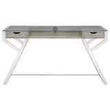 Writing Desk - Emelle 2-drawer Glass Top Writing Desk Grey Driftwood and Chrome