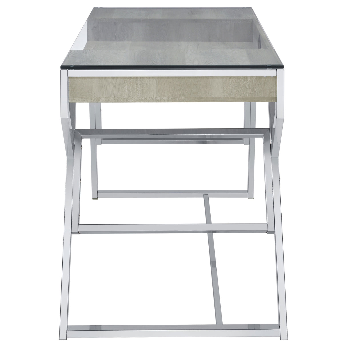 Writing Desk - Emelle 2-drawer Glass Top Writing Desk Grey Driftwood and Chrome