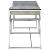 Writing Desk - Emelle 2-drawer Glass Top Writing Desk Grey Driftwood and Chrome