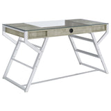 Writing Desk - Emelle 2-drawer Glass Top Writing Desk Grey Driftwood and Chrome