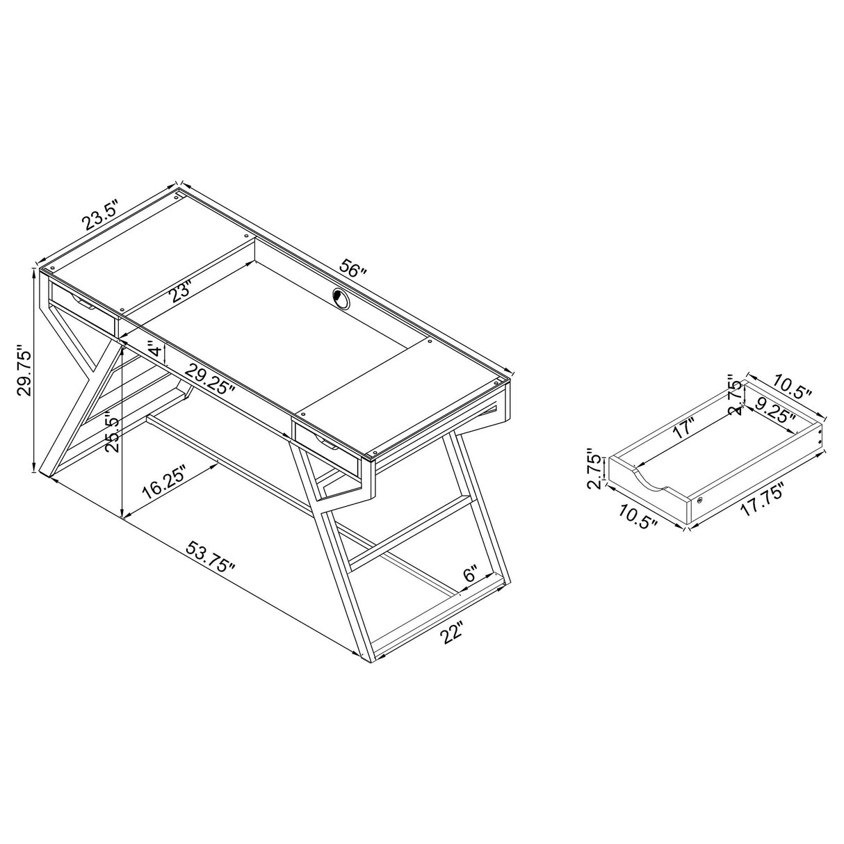 Writing Desk - Emelle 2-drawer Glass Top Writing Desk Grey Driftwood and Chrome