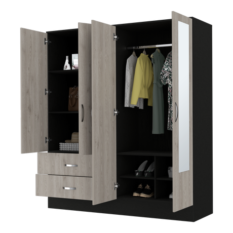 Florencia L Mirrored Armoire, Two Cabinets With Divisions,Black and Light Grey - sold by Home Elegance USA