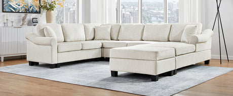 Contemporary U-shaped Sectional Sofa with Movable Storage Ottoman, White Chenille 111.8' - sold by Home Elegance USA