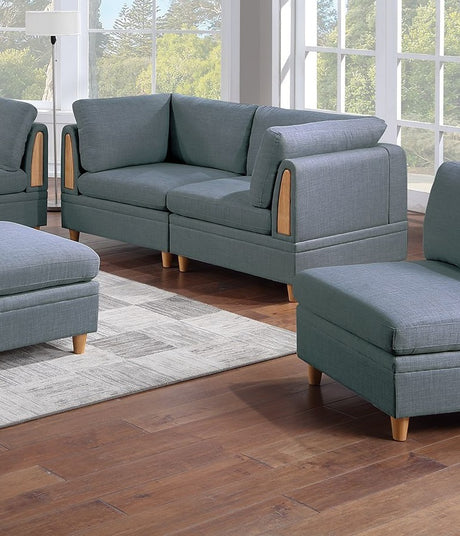 Contemporary Living Room Furniture 7pc Sectional Sofa Set Steel Dorris Fabric Couch 4x Wedges 2x Armless Chair And 1x Ottomans - sold by Home Elegance USA
