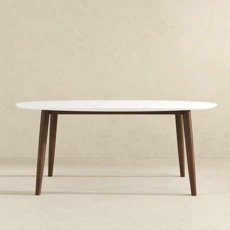 Ada Mid Century Modern Style Solid Wood White Top Oval Dining Table and 4 Side Chairs - sold by Home Elegance USA