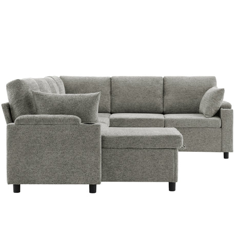 Versatile Light Grey Chenille Sectional Sofa Bed with Storage, Cup Holders & Charging Ports, 109.9' - sold by Home Elegance USA