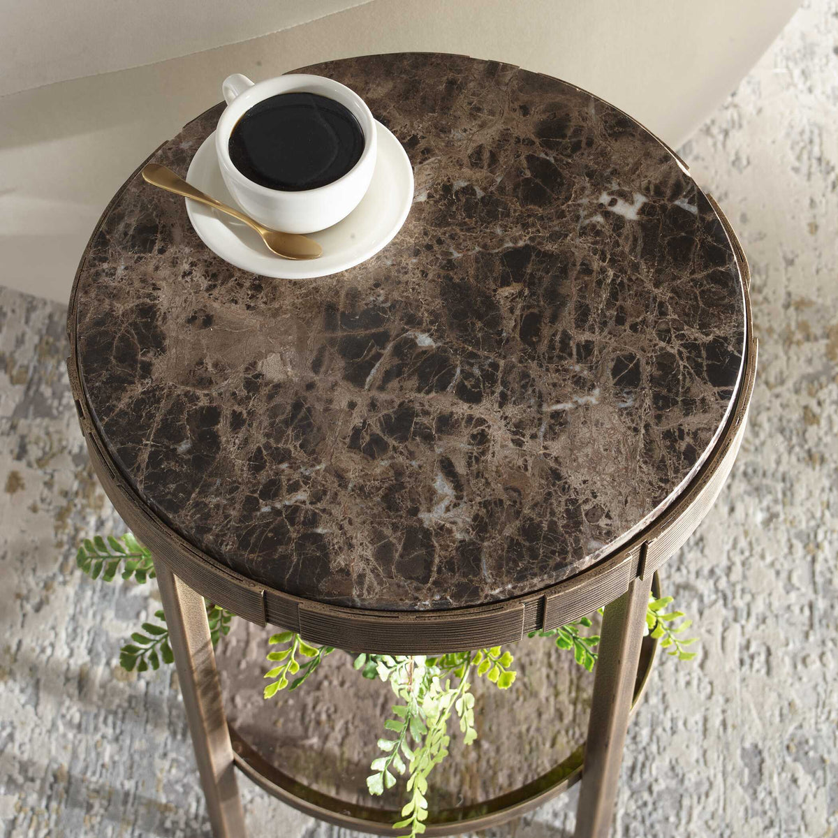 Cusano Round Dark Marble Accent Table Brass / Brown - Gold / Dark Brown by Uttermost - View 4