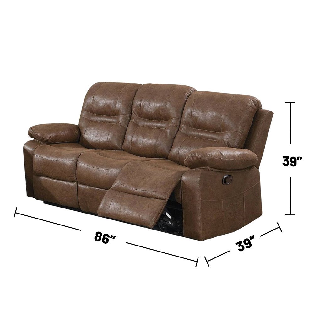 Brown Breathable Leatherette Manual Motion Sofa with Metal Reclining Mechanism and Pine Frame - B01682185 - Home Elegance USA - 2