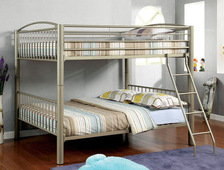 Metallic Gold Finish Contemporary Style Full Over Full Bunk Bed Full Metal Structure Movable Ladder Top Bed Rails Convert Into Two Separate Bed - sold by Home Elegance USA