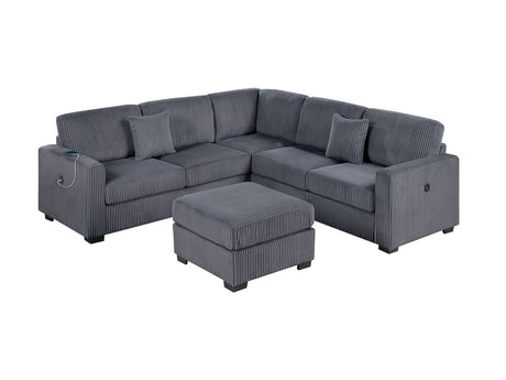 Living Room Corduroy Upholstered Dark Gray 4pc Sectional Set RAF/LAF One-Arm Loveseat W/USB, Corner Wedge, Cocktail Ottoman Cushion Couch - sold by Home Elegance USA
