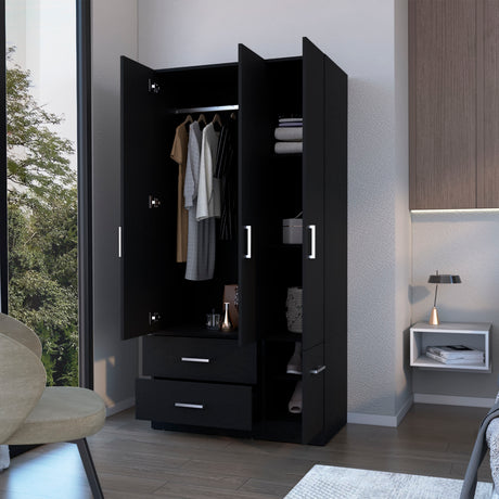 Douglas Armoire in melamine, two drawers, hanging rod and 4 doors. - sold by Home Elegance USA