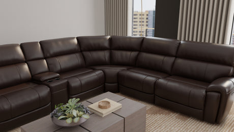 6-Piece Leather Power Sectional in Brazil Tobacco - sold by Home Elegance USA