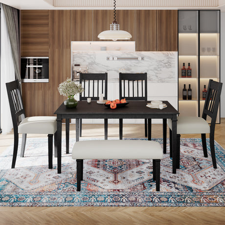 6-Piece Retro Dining Room Set, Classic Kitchen Furniture Set, Wooden Rectangular Table and 4 Chairs with Bench for kitchen & Dining Room (Easy Assembly, Space Saving)(DOVETAIL GREY) - sold by Home Elegance USA