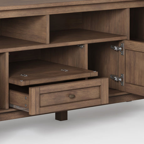 Warm Shaker 72 inch Wide Solid Wood TV Stand in Rustic Natural Aged Brown For TVs up to 80 inches - sold by Home Elegance USA
